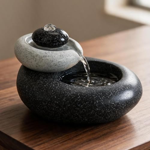 Tabletop Waterfall Fountain Rock Style Small 6.89" Relaxation Tabletop Fountain with Soothing Light for Office Home Decor