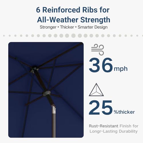 6.5' x 10' Rectangular Patio Umbrella Large Outdoor Market Umbrella w
