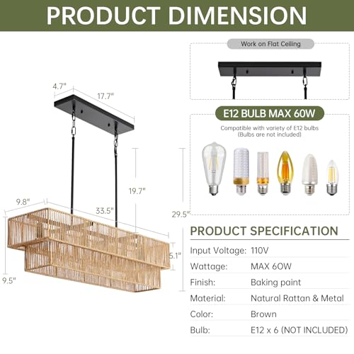 34" Rattan Chandelier