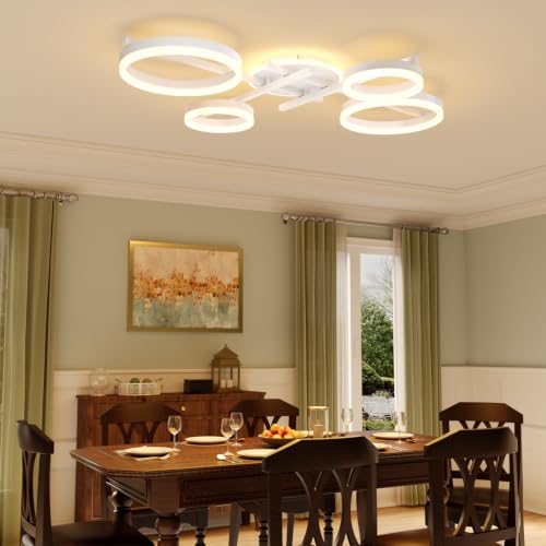 39" 5 Ring Modern Ceiling Light (White)