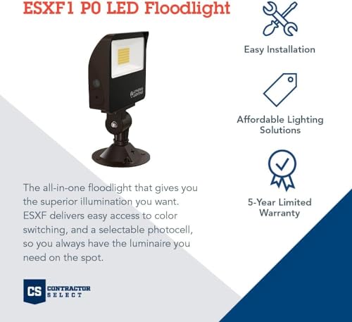 All-in-One LED Flood Light, Waterproof LED Outdoor Light Fixture with Adjustable Color Temperature, Knuckle Mount Dusk to Dawn Outdoor Lighting, MVOLT (ESXF1)