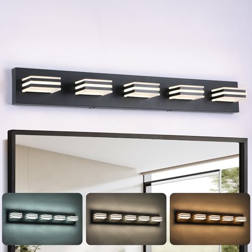 LED Wall Black Vanity Lights for Bathroom Light Fixtures 30W Adjust 3 Colors Modern Bath Lighing Over Mirror Acrylic Heads LED Vanity Light