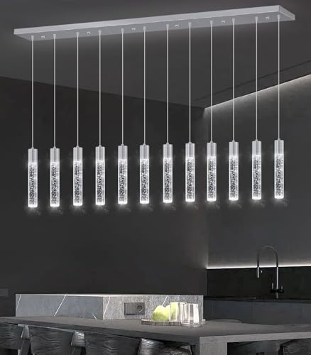 12 Lights Modern Crystal Chandeliers LED Pendant Light for Kitchen Island Dining Room Entrance Foyer Living Room Silver