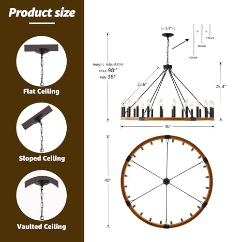40 Inch Farmhouse Chandelier 24