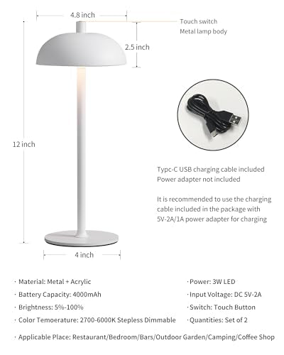 12" Cordless Table Lamps Set of 2 (2 Count)