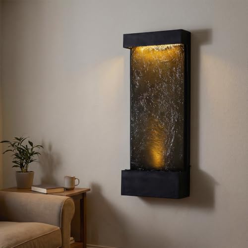 39.57 in Modern Indoor Outdoor Waterfall Fountain LEDs Resin Black