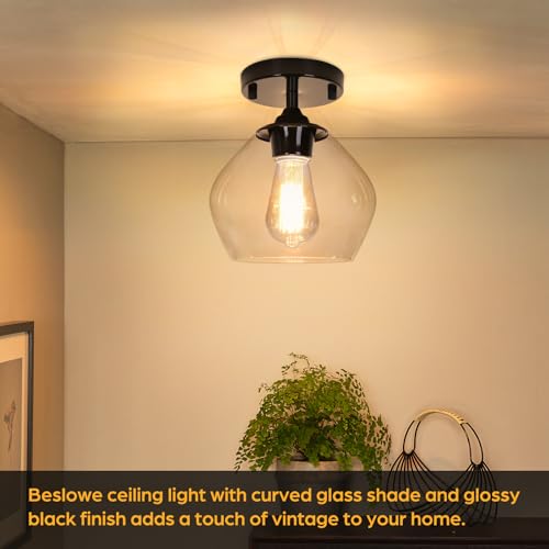 Modern Semi Flush Mount Ceiling Light with Clear Glass Shade