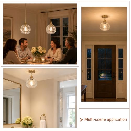 DSMJFU Gold Vintage Hammered Glass Pendant Lights Kitchen Island Set of 2 (2 Count)