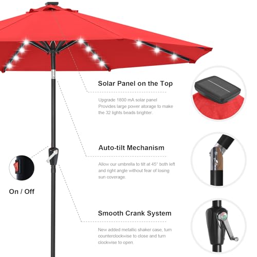 Solar Led Patio Umbrella with 32 Lights 9FT