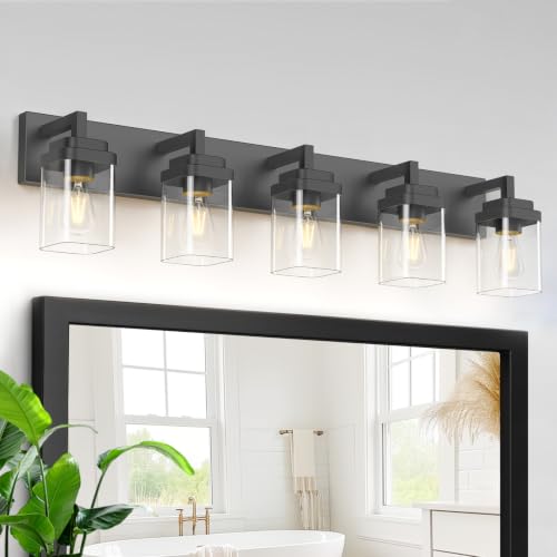 Matte Black Bathroom Light Fixtures (Black / 5-Light)