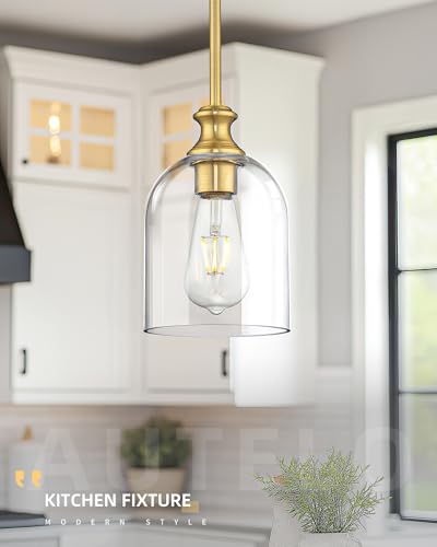 2 Pack Modern Gold Pendant Lights Kitchen Island Cylinder Glass (2 Count)
