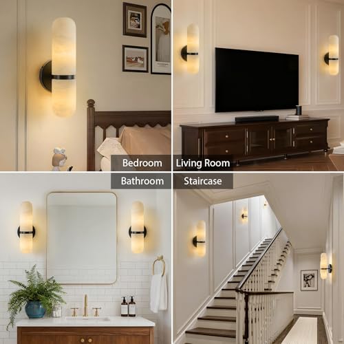 Natural Alabaster Brass Wall Sconce