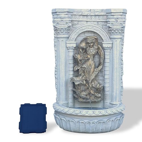 30.3" Solar Powered Wall Fountain with Gold Flower Maiden Statue