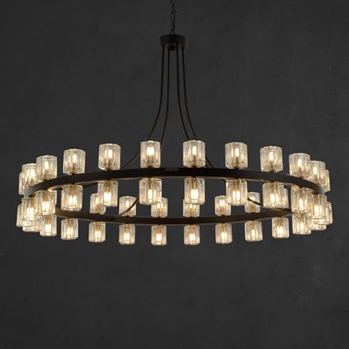 48" Wagon Wheel Chandelier Black Wagon Wheel Chandelier with Crystal Shade