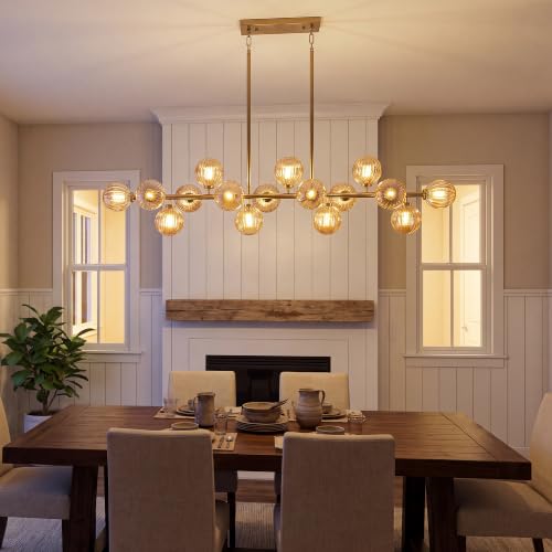 55in Mid Century Chandelier Amber Linear Island Lighting Fixture