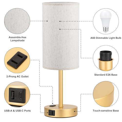 17.4" Gold Lamp for Bedroom