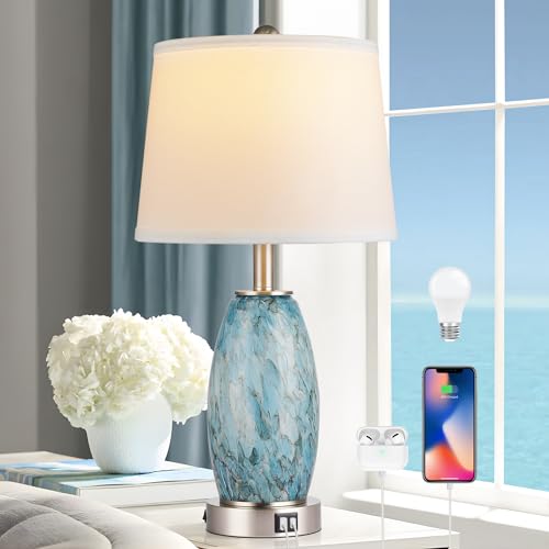 23.5" Coastal Modern Glass Table Lamp for Living Room Bedroom