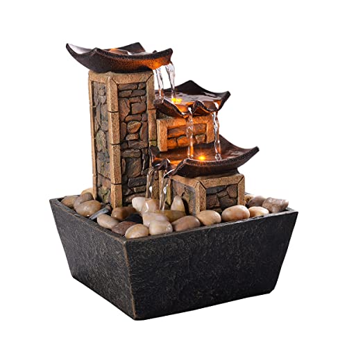 Indoor 3 Tier Tabletop Water Fountain with Soothing Sound
