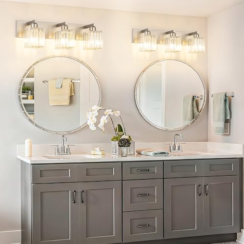 Brushed Nickel Vanity Light Bathroom Lighting Fixtures 3 Light Crystal Modern Bathroom Vanity Light