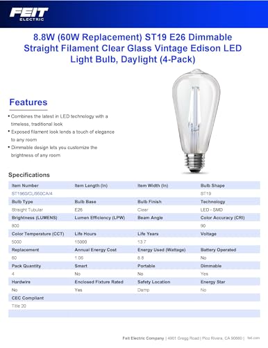 ST19 Vintage Edison LED Light Bulb (8 Count)