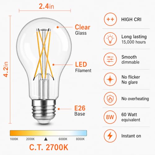 A19 Vintage Dimmable LED Light Bulbs (12 Count)