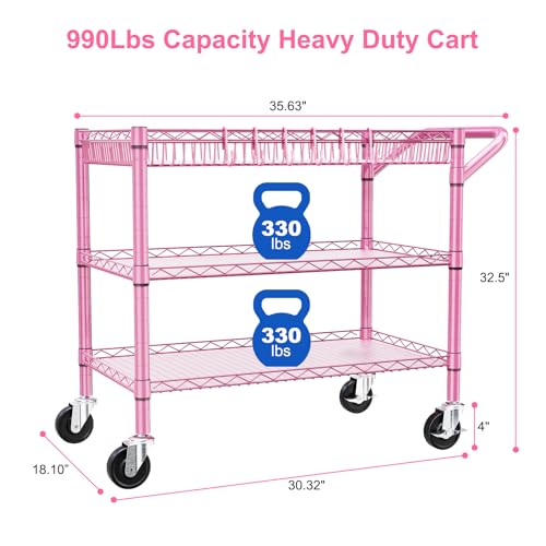 Pink Rolling Utility Cart with Wheels