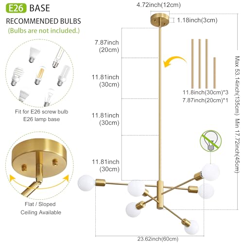 Chandeliers for Dining Room Gold 6Light Modern Kitchen Chandelier