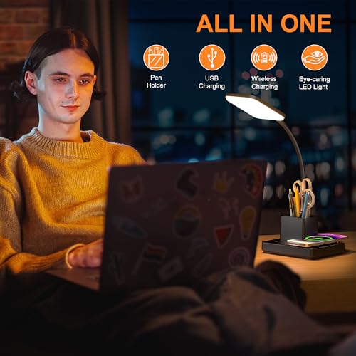 Wireless Charging Desk Lamp USB Charging & Pen Holder