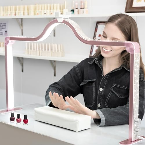 Nail Light for Desk Half Moon Light for Nail Desk 34Inch Foldable LED Table Lamp Manicure for Table Adjustable Dimmable Half Moon Lamp for Lash Beauty Tattoos Crafts Pink