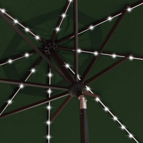 USA 10-Year-Non-Fading 9ft 3-Tier Market Patio Umbrella, Commercial Table Umbrella with 80 Solar LED Lights, Crank Open, Windproof & UPF 50+ UV Protection for Garden, Deck, Pool, Backyard, Fern