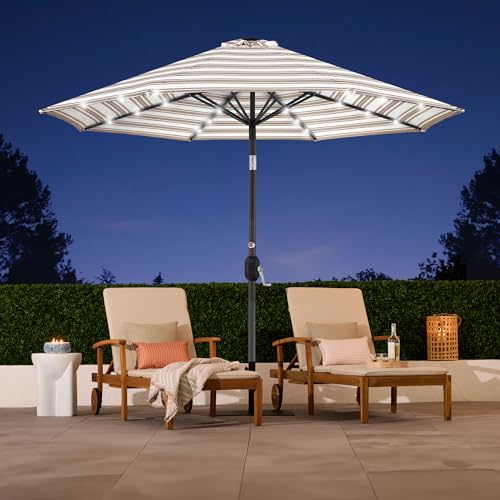 10ft Solar Polyester LED Lighted Patio Umbrella w
