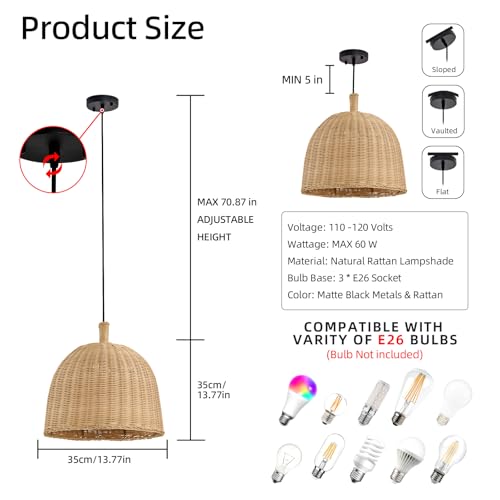 13.8" Rattan Pendant Light