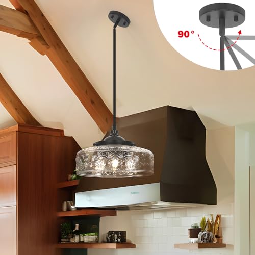 Black 3 Light Pendant Light with 12in Glass Shade