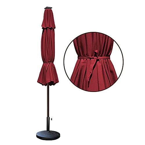 USA 10-Year-Non-Fading 9ft Market Patio Umbrella, Commercial Grade Table Sun Umbrella with 80 Solar LED Lights, Crank Open, Windproof & UPF 50+ UV Protection for Garden, Deck, Pool, Backyard, Burgundy