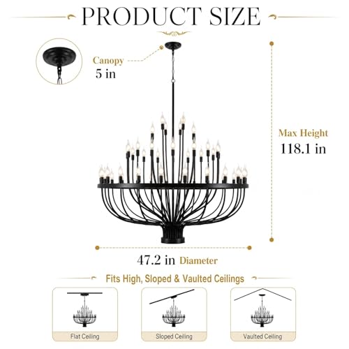 Large Black Wagon Wheel Chandelier 48