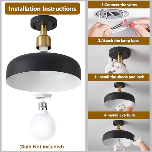 Black and Gold Modern Semi Flush Mount Ceiling Light Fxiture 12.6 in