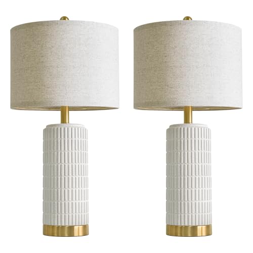 Farmhouse Table Lamps for Living Room Set of 2 with Gold Base (2 Count)