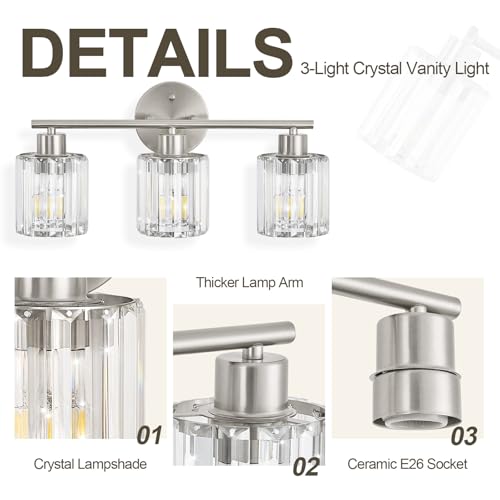 Modern Brushed Nickel Crystal Bathroom Light Fixtures