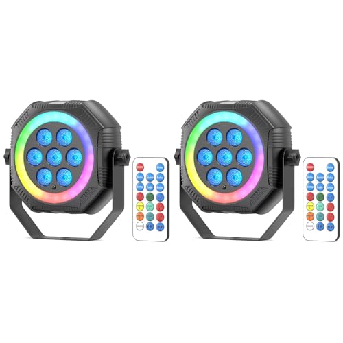 Stage Lights Mini RGB Battery Powered Uplights LED Rechargeable Par Can Lights with Halo (2 Count)