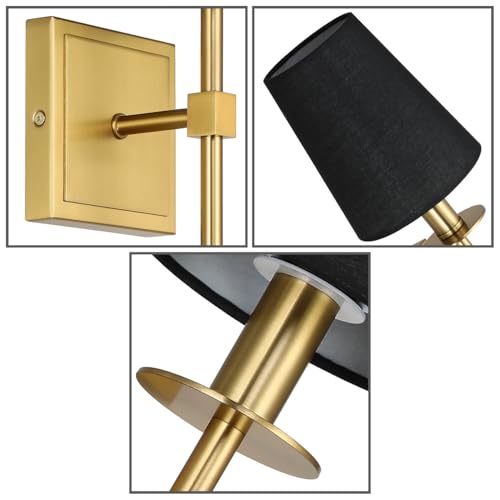 Modern Brass Wall Sconces Set of 2 Black Shade for Bedroom