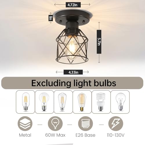 2 Pack Farmhouse Semi Flush Mount Ceiling Light Fixture