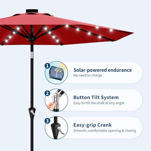 9FT Solar LED Patio Umbrella with Tilt & Crank