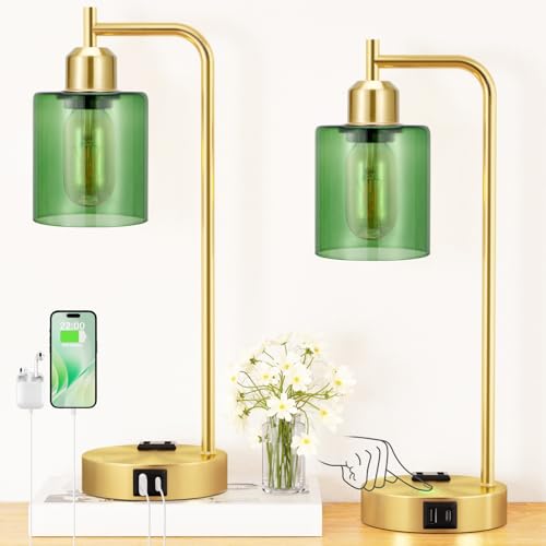 Industrial Green Table Lamps for Bedrooms Set of 2 (2 Count)