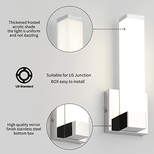 Chrome Wall Lights for Bedroom Modern Indoor LED Hallway Sconces Corner Light 12" Inch Height 12W 4000K Bedside Stair Sconces Wall Lighting Lamps 110V AC