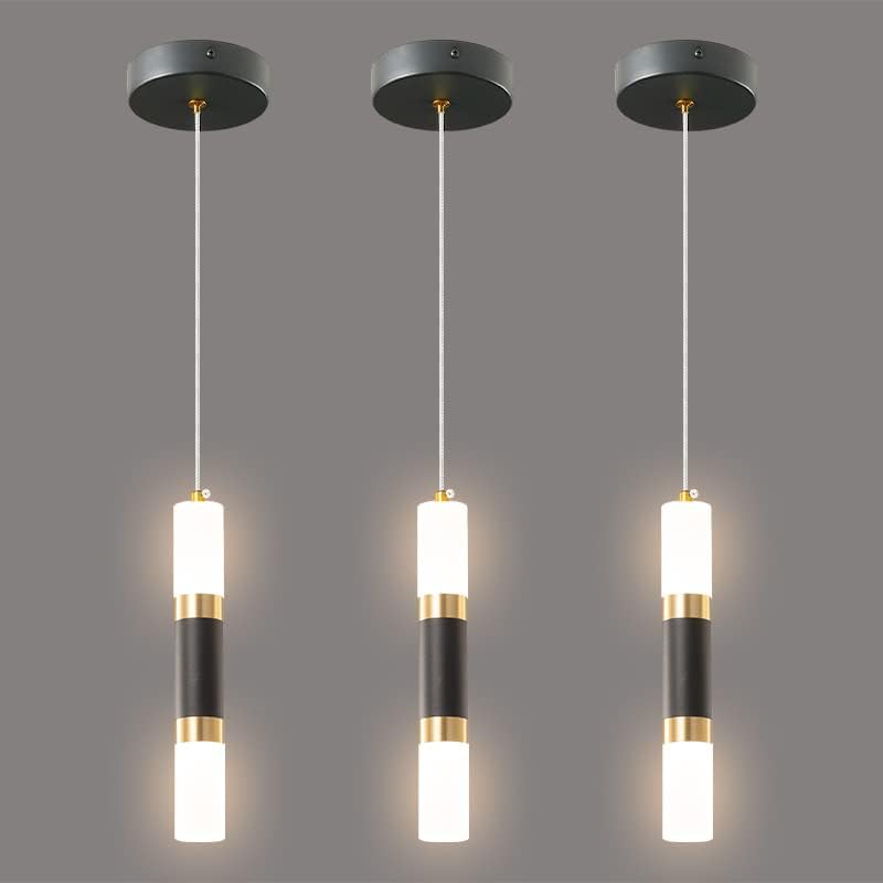 Modern Kitchen Island Light Fixture Dimmable LED Black Mini Pendant Light Bedroom Bedside Table Black Gold Small Pendant Lighting (3 Count)