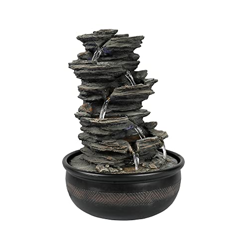 15.7” High Rock Falls Tabletop Water Fountain with LED Lights