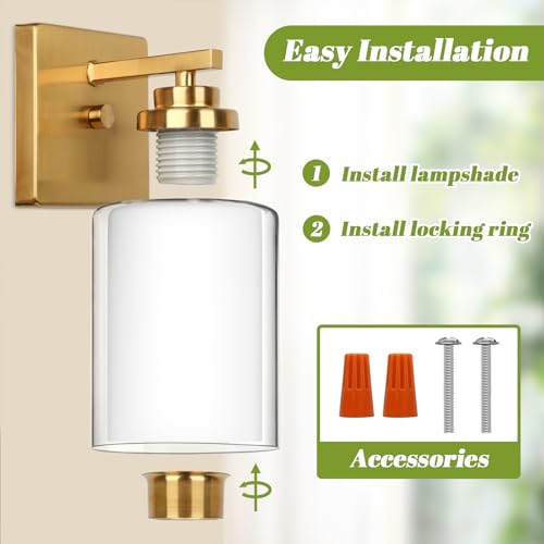 Wall Sconces Set of 2 with Double Clear Glass Shade for Bathroom (2 Count)