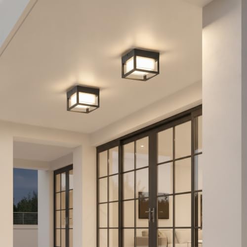 Black Square Porch LED Ceiling Flush Mount Lights