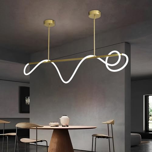 Modern LED Pendant Light Spiral Gold Modern Chandelier for Dining Room Light Fixture for Kitchen Island Lighting Adjustable Ceiling Hanging 47.2 Inch Dining Room Light Fixture with Remote