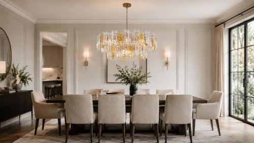 40 Inch Amber & Clear Ice Crack Crystal Glass Chandelier